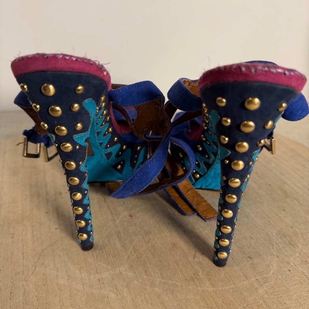 Boutique 9 Blue Suede Platform Heels Studded Ankle Strap Women’s 5.5 - Picture 3 of 9